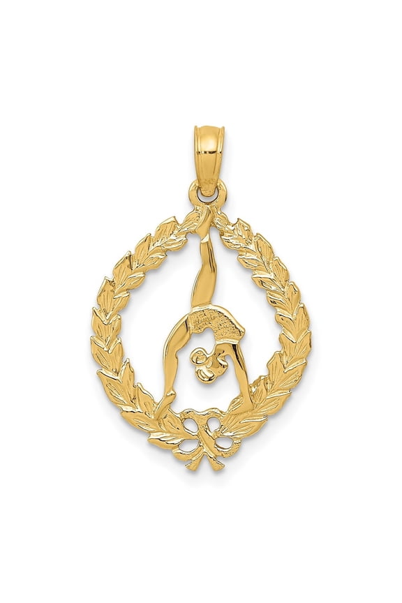 Diamond2Deal 10k Yellow Gold Solid Polished Framed Gymnast Pendant for Women (L- 1.03 inch, W-0.63 inch)