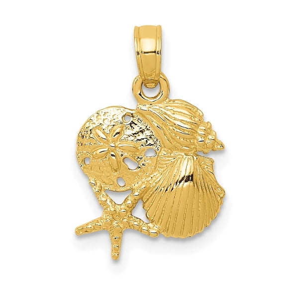 Diamond2Deal 10k Yellow Gold Solid Polished Mini Shell Cluster Pendant for Women (L- 0.71 inch, W-0.48 inch)