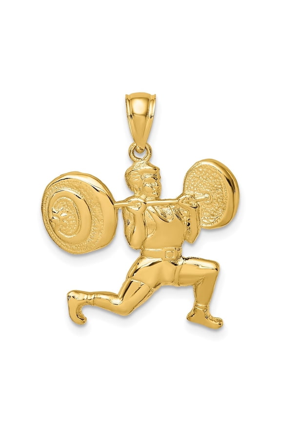 Diamond2Deal 10k Yellow Gold Solid Polished Weightlifter Charm Pendant for Women (L- 0.79 inch, W-0.91 inch)