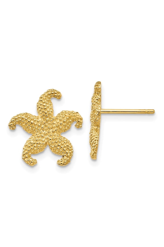 10k Yellow Gold Starfish Post Earrings for Women (L- 0.54 in, W-0.51 in)
