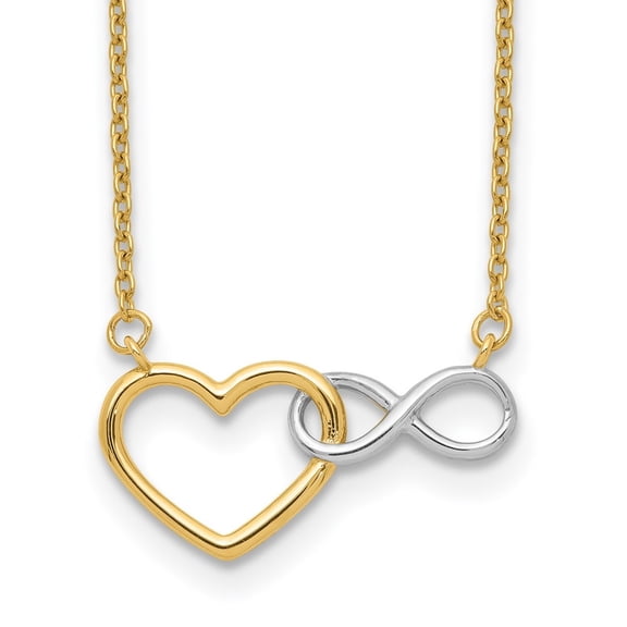 Diamond2Deal 10KY & White Rhodium Heart with Cable Chain Necklace for Women 17 Inch