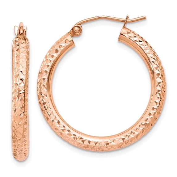 Diamond2Deal 14K Rose Gold 3mm Diamond-Cut Hoop for Women (L- 0.99 inch, W- 0.12 inch)