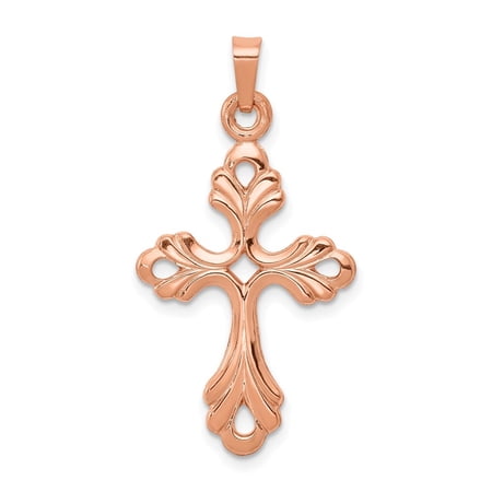 Diamond2Deal Mother's Day Gift 14K Rose Gold Fleur De Lis Cross Pendant for Women (L- 1.3 inch)