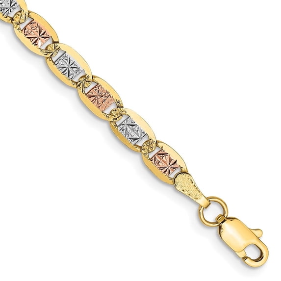 Diamond2Deal 14K Tri-Color Gold 3.8mm Pav Valentino Chain Bracelet for Men 9"