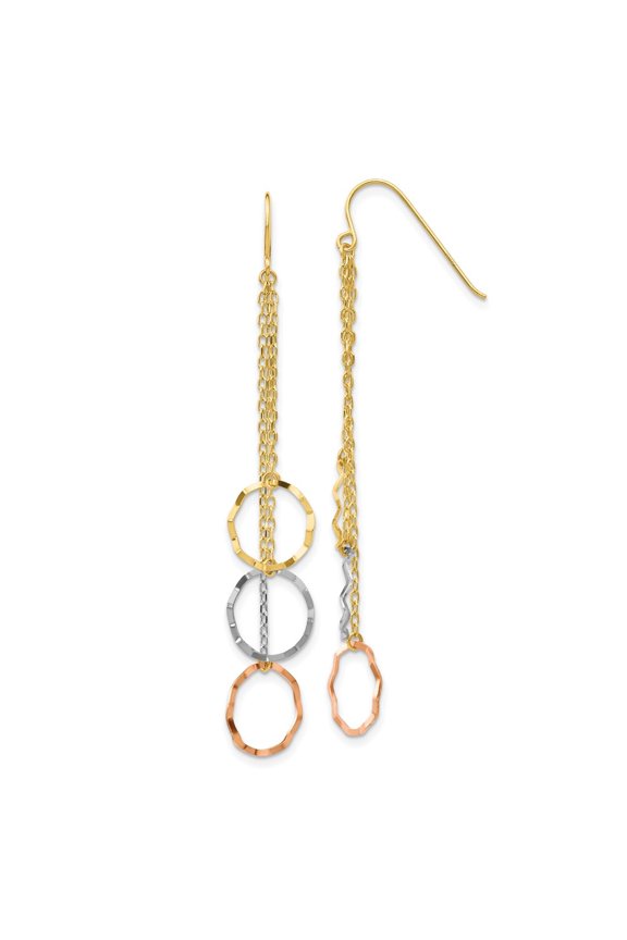 14K Tri-Color Gold Faceted Circle Earrings for Women (L- 2.49 inch, W- 0.4 inch)