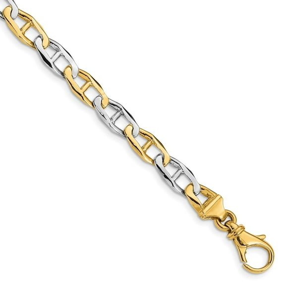Diamond2Deal 14K Two-Tone Gold 6.5mm Hand Polished Fancy Link Bracelet for Women 7.25"