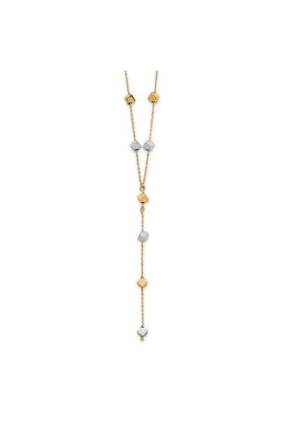 Diamond2Deal 14K Two-Tone Gold Adjustable Beaded Y-Drop Cable Chain Necklace for Men 17.5"