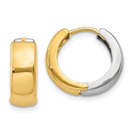 Diamond2Deal 14K Two-Tone Gold Hinged Hoop Earrings for Women (L- 0.4 inch, W- 0.2 inch)