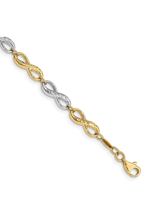 14K Two-Tone Gold Infinity Symbol Bracelet for Women 7.5"
