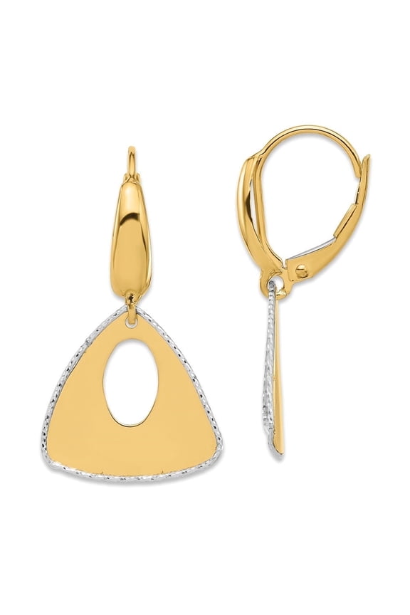 Diamond2Deal 14K Two-Tone Gold Pol and Dia-cut Triangle Dangle Leverback Earrings for Women (L- 1.1 inch, W- 0.64 inch)