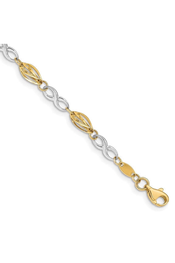 14K Two-Tone Gold Polished Infinity Symbol Bracelet for Women 7.5"