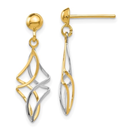 Diamond2Deal 14K Two-Tone Gold Post Dangle Earrings for Women (L- 0.91 inch, W- 0.44 inch)