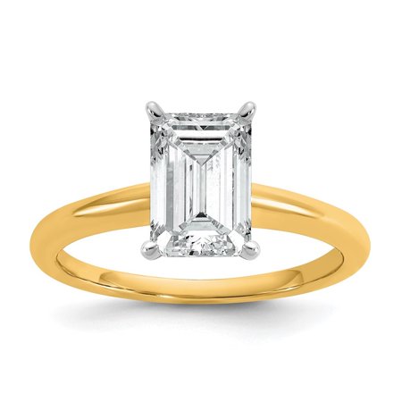 Diamond2Deal 14K Two-tone Gold 2 carat LG Diamond Emerald Solitare Engagement Ring Size 7 (Clarity: VS, Color: F-G)