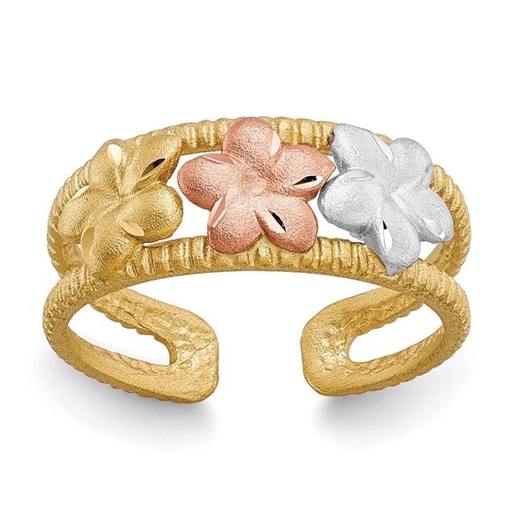 Diamond2Deal 14K Two-tone Gold and Rhodium Plumeria Adjustable Toe Ring for Women