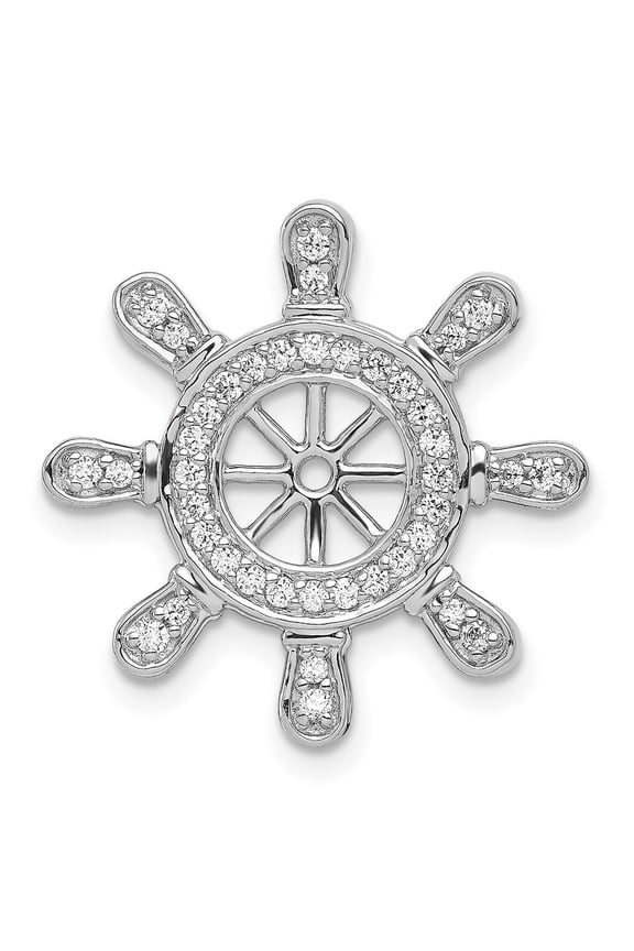 14K White Gold 1/4 carat Diamond Ship Wheel Pendant