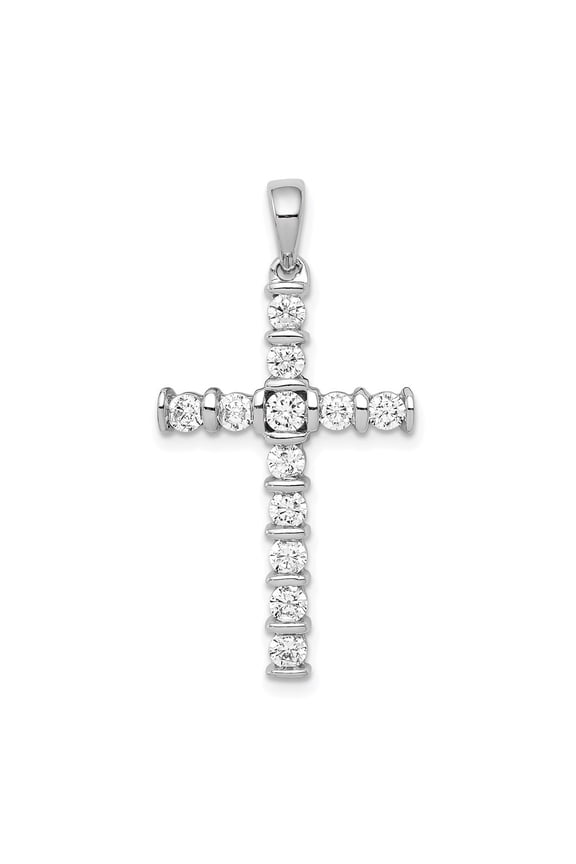 14K White Gold 3/4 carat AA Diamond Latin Cross Pendant