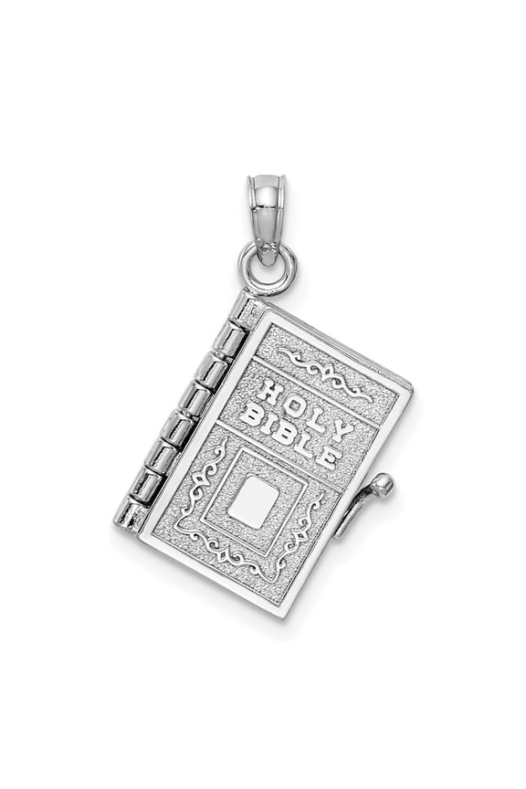 14K White Gold 3 D HOLY BIBLE with Lord's Prayer and Moveable Pages Pendant