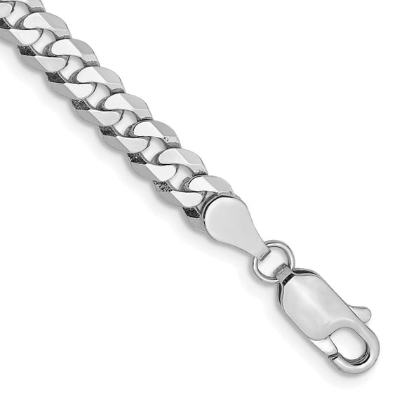 Diamond2Deal Mother's Day Gift 14K White Gold 4.75mm Flat Beveled Curb Chain Bracelet for Women 8"
