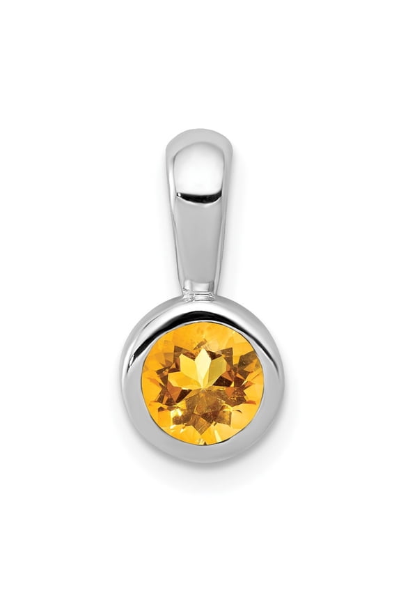 14K White Gold Bezel set 5mm Round Citrine Pendant