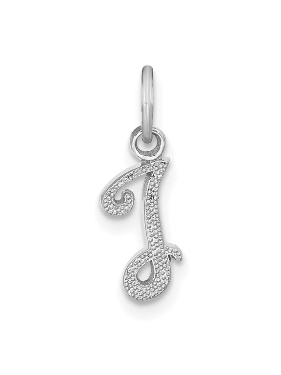 14K White Gold Casted Script Letter I Initial Charm