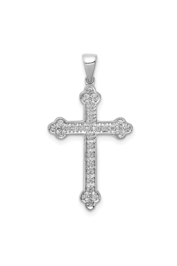 14K White Gold Diamond Cross Pendant for Women (L- 1.19 inch, W- 0.63 inch)