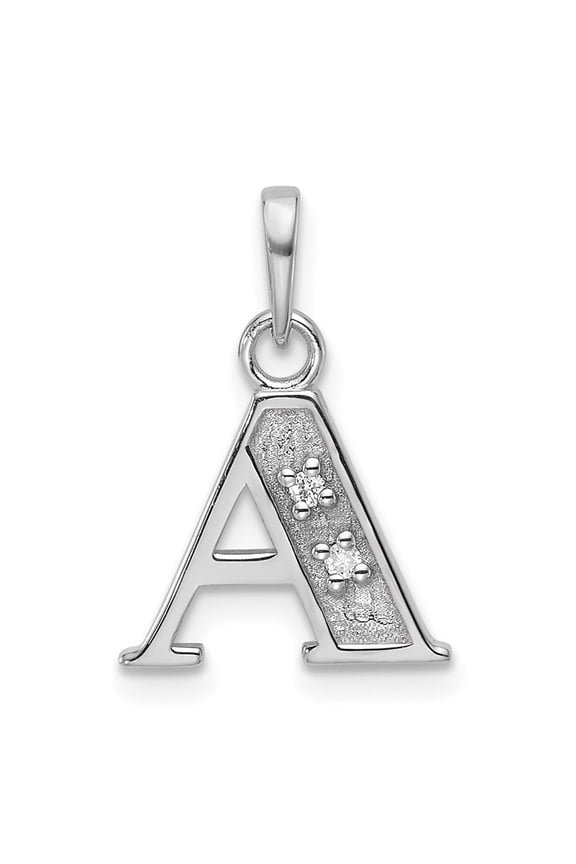 14K White Gold Diamond Letter A Initial Pendant
