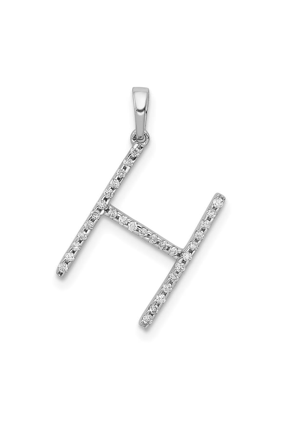 14K White Gold Diamond Letter H Initial Pendant