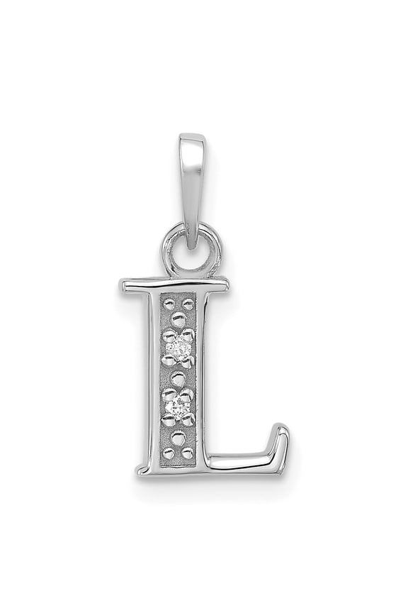 14K White Gold Diamond Letter L Initial Pendant