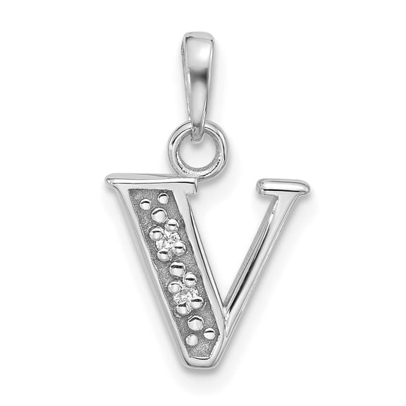 Diamond2Deal 14K White Gold Diamond Letter V Initial Pendant