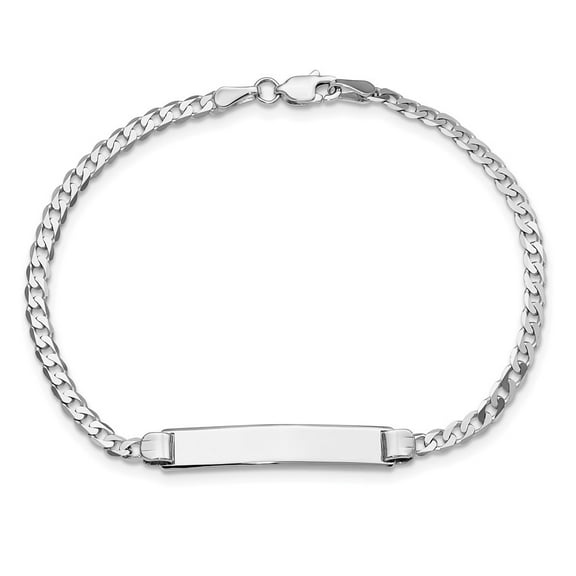 Diamond2Deal 14K White Gold Flat Link ID Curb Chain Bracelet for Men 7"