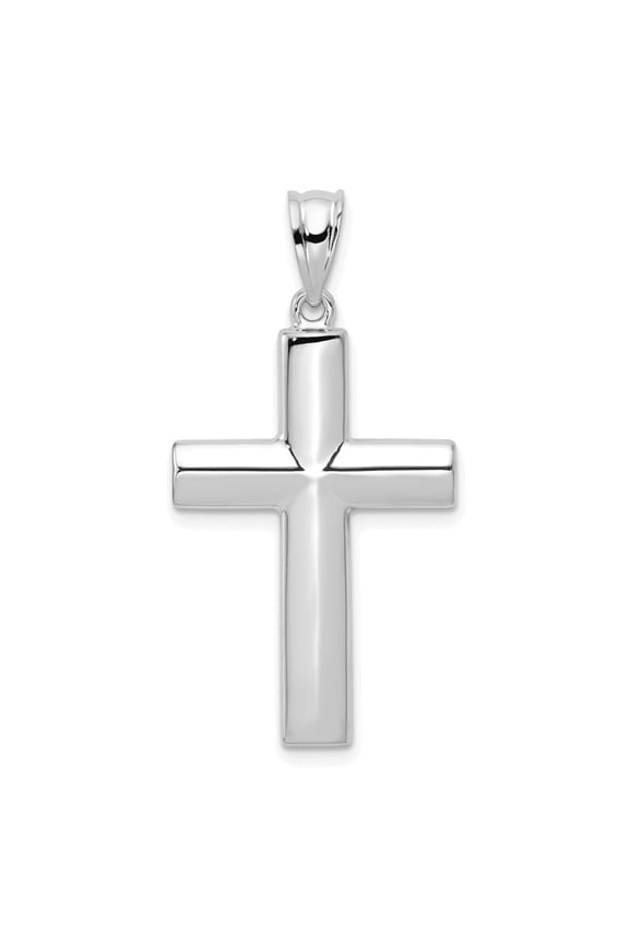 Diamond2Deal 14K White Gold Hollow Cross Pendant for Women (L- 1.4 inch, W- 0.69 inch)
