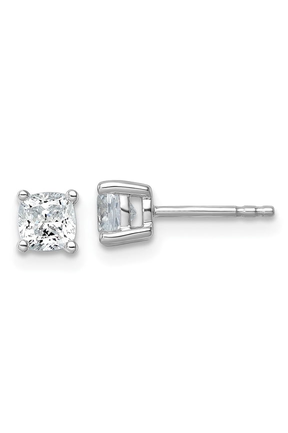 14K White Gold Lab Grown Diamond 1.00 ct Cushion 4 Prong Stud Earrings For Women