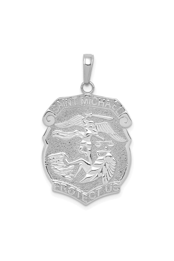 Diamond2Deal 14K White Gold Large Saint Michael Protect Us Medal Pendant for Women (L- 1.38 inch, W- 0.8 inch)