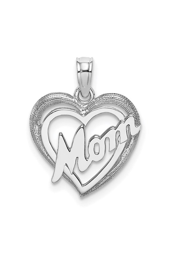 14K White Gold MOM Inside Heart Charm for Women (L-18.5 mm, W-14.5 mm)
