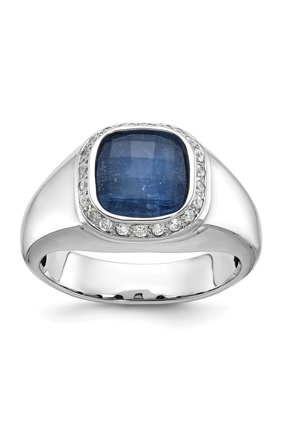 14K White Gold Men's Sapphire Doublet Stone and 1/5 carat Diamond Ring Size 10