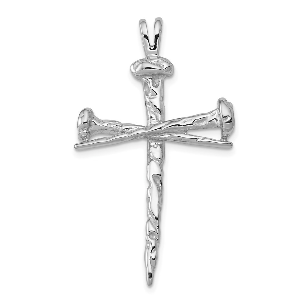 Diamond2Deal 14K White Gold Nail Cross Charm Pendant for Women (L- 1.66 in, W- 0.99 in)