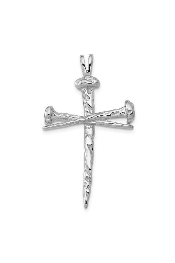14K White Gold Nail Cross Charm Pendant for Women (L- 1.66 in, W- 0.99 in)
