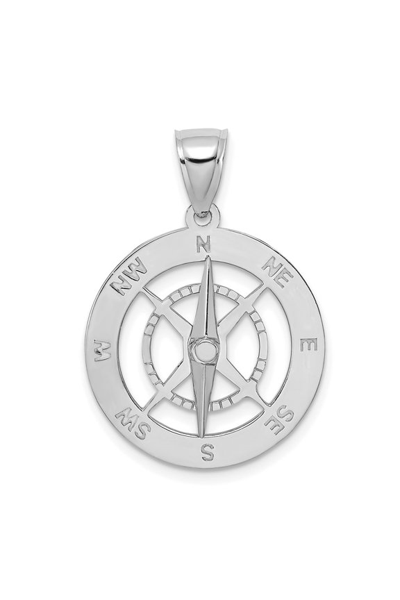 14K White Gold Nautical Compass W/Moveable Needle Charm for Women (L-29.5 mm )