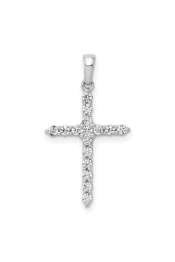 14K White Gold Polished 1/4 carat Diamond Cross Pendant