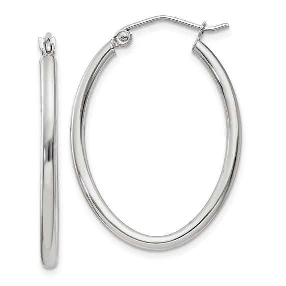 Diamond2Deal 14K White Gold Polished 2mm Oval Tube Hoop Earrings for Women (L- 1.19 inch, W- 0.83 inch)