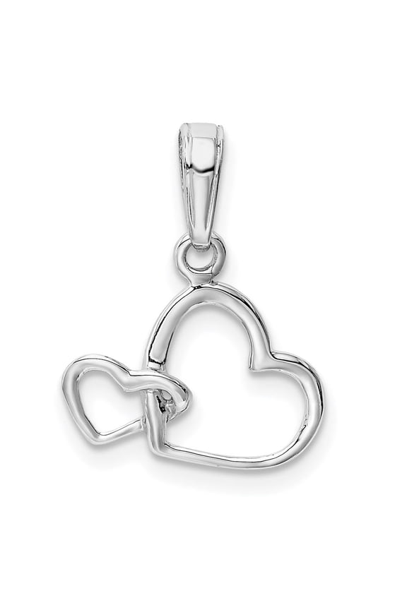 14K White Gold Polished Intertwined Double Heart Pendant for Women (L-15.45 mm, W-13 mm)
