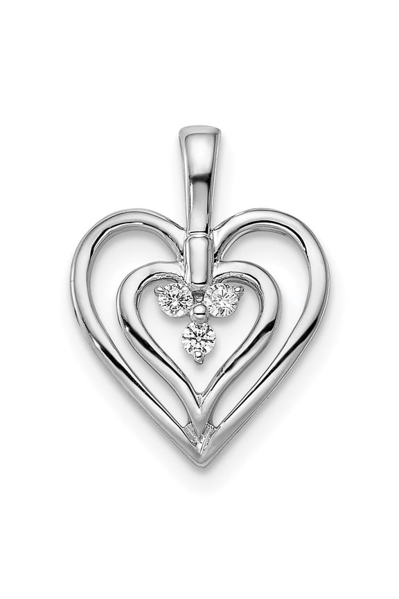 14K White Gold Polished Two Hearts Diamond Pendant