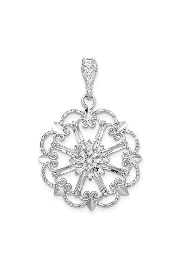 14K White Gold Starbust with Heart Diamond-Cut Beaded Charm for Women (L- 1.2 inch, W-0.96 inch)