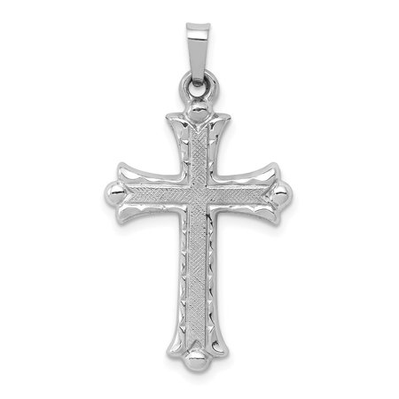 Diamond2Deal 14K White Gold and Fleur de lis Cross Pendant for Women (L- 1.28 in, W- 0.71 in)
