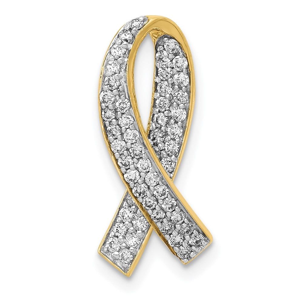 Diamond2Deal 14K Yellow Gold 1/3 carat Diamond Awareness Ribbon Chain ...