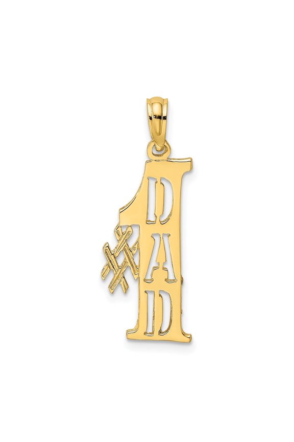 14K Yellow Gold #1 Dad Cut-Out Vertical Charm Pendant for Women (L-24.4 mm,W-9.9 mm)