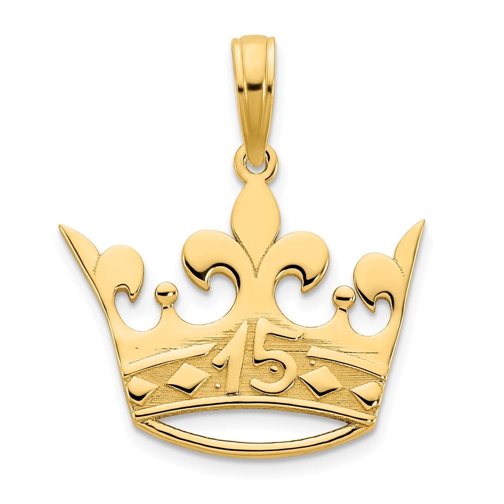 DIAMOND2DEAL INC Diamond2Deal Mother's Day Gift 14K Yellow Gold 15 Crown Pendant for Women (W- 0.71 inch)