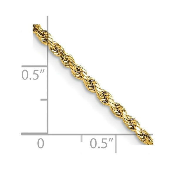 Diamond2Deal 14K Yellow Gold 2.25mm Semi Solid Diamond-Cut Rope Chain Necklace for Women 22"