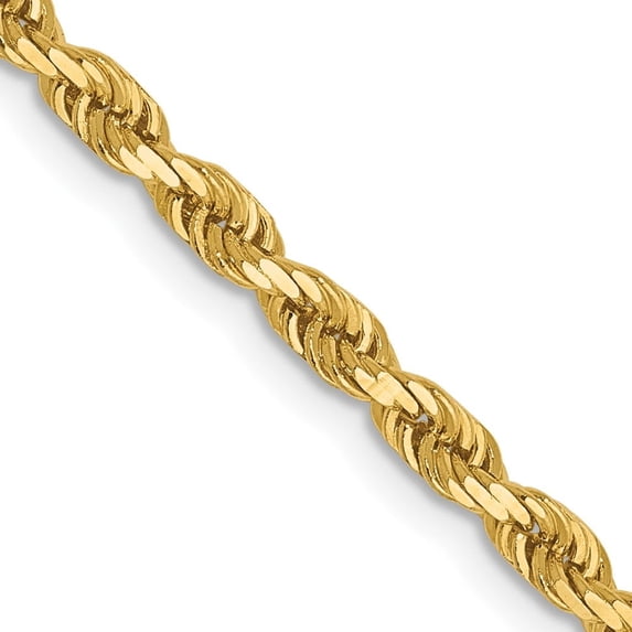 Diamond2Deal 14K Yellow Gold 2.75mm Diamond-Cut Lightweight Rope Chain Necklace for Men 24"