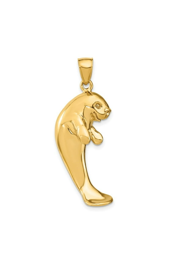 14K Yellow Gold 2-D Single Manatee Charm Pendant for Women